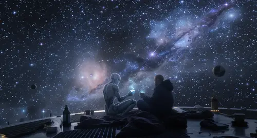 Humanoid Android and Human: A Space Friendship