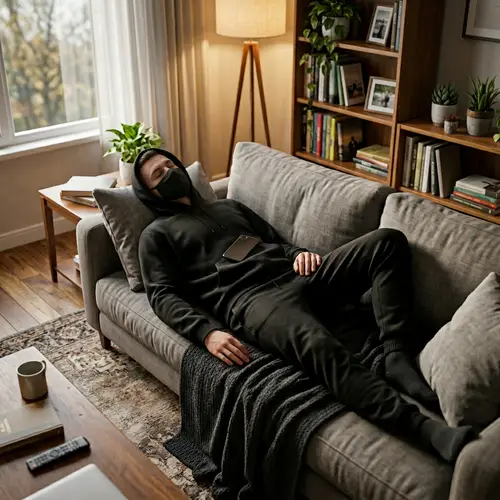 Cinematic 3D Render of a Man Napping at Home