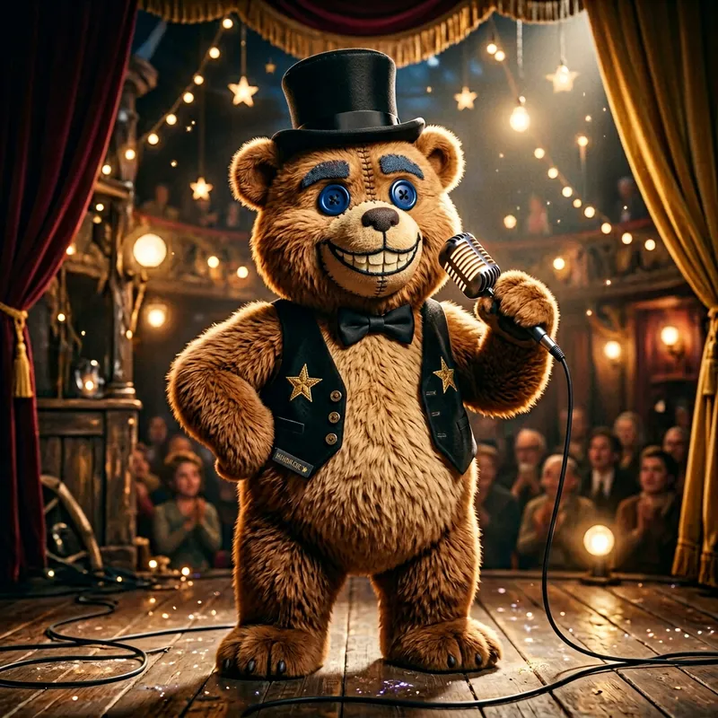 Freddy Fazbear: Enchanting Bear-Like Figure with Friendly Determination