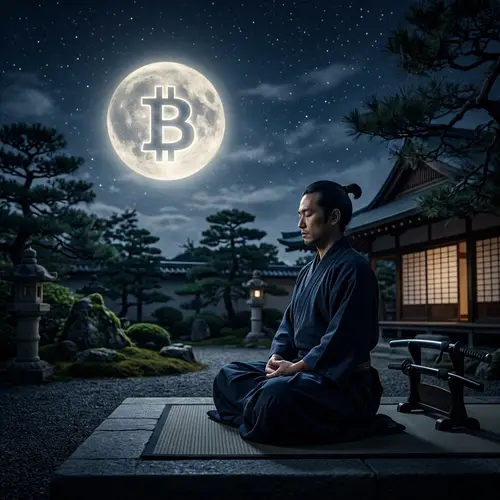 Samurai Meditating Under a Bitcoin Moon
