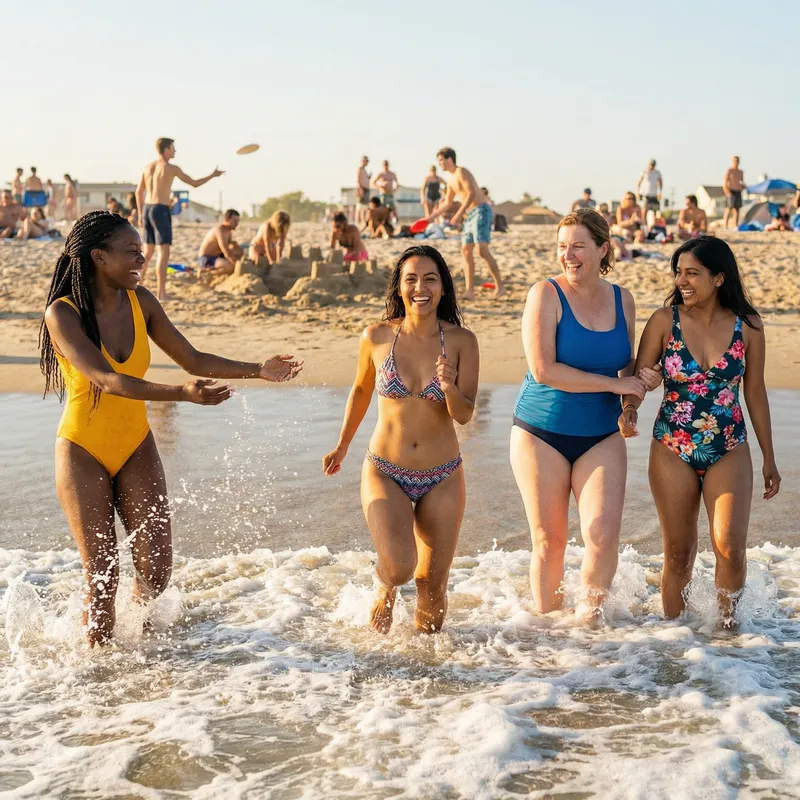 Women Enjoying Fun Beach Day