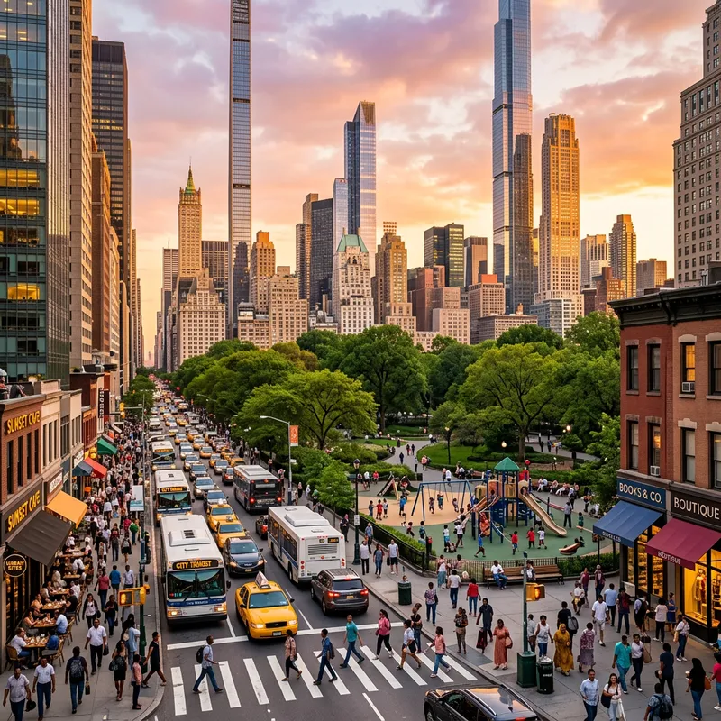 Diverse & Dynamic Cityscape at Dusk Diverse & Dynamic Cityscape at Dusk