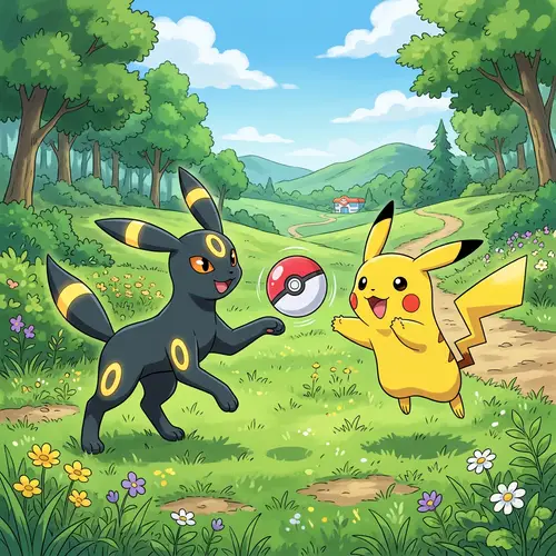 Umbreon and Pikachu Play with Pokeball | Pokemon Fun