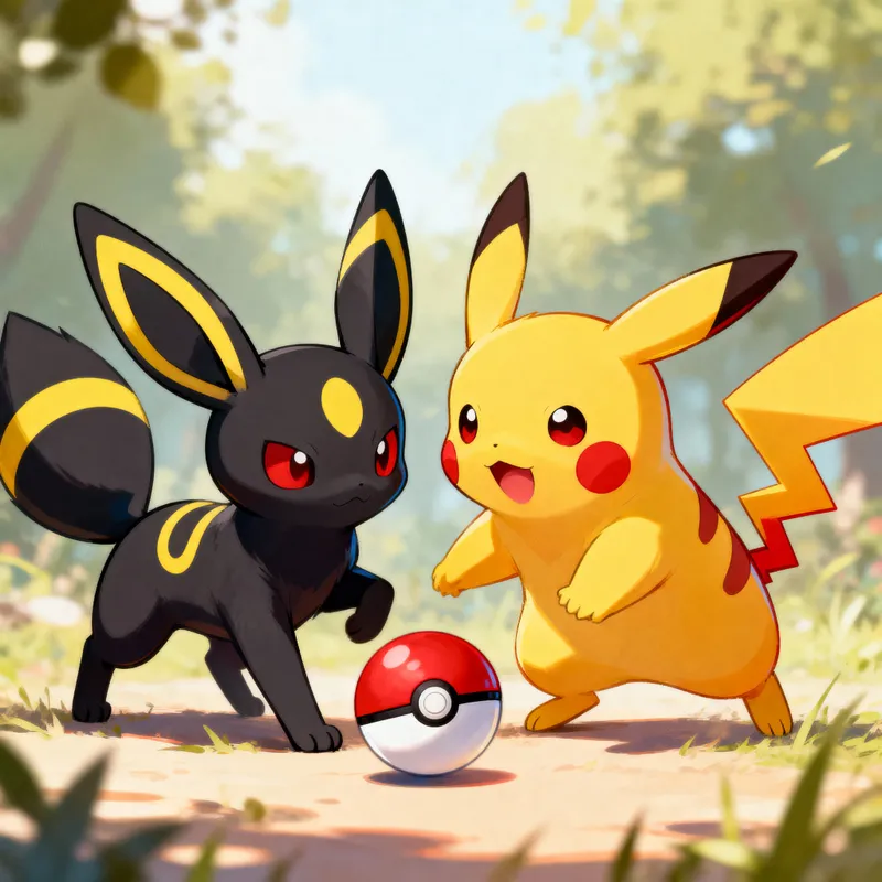 Umbreon and Pikachu Play with Pokeball | Pokemon Fun