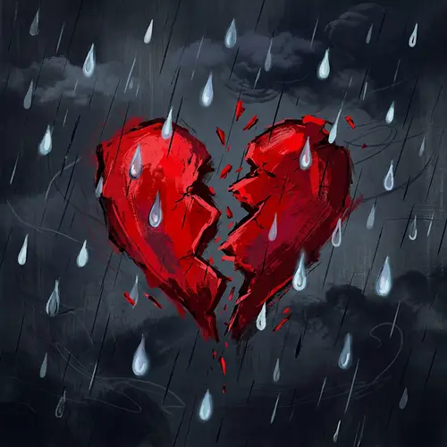 Vibrant Red Broken Heart Art | Emotional Pain Illustration