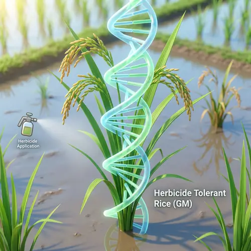 Genetic Modification of Rice Plant: 3D Illustration