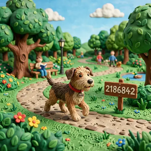 Claymation Dog Walking in the Park