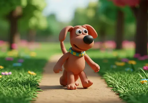 Claymation Dog Walking in the Park