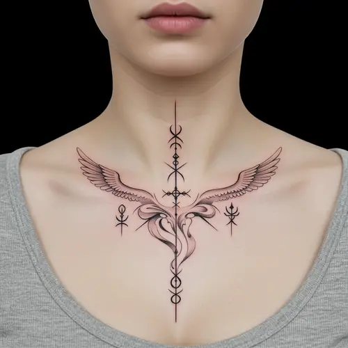 Elegant Angel Tattoos Under Collarbone Design