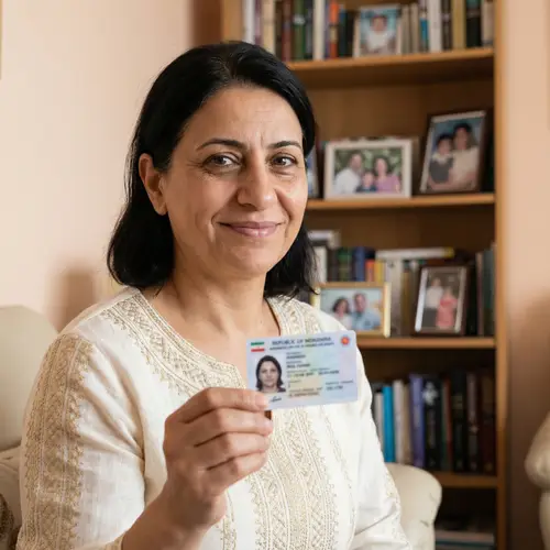 Middle-Eastern Woman Holding ID Card - Authentic Photo