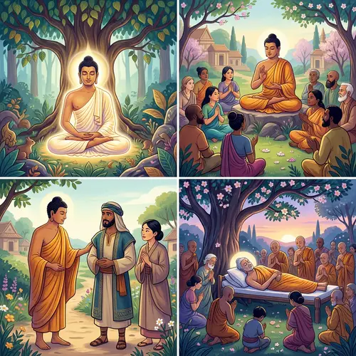 Life Story of Buddha: Key Moments Depicted in Illustrations