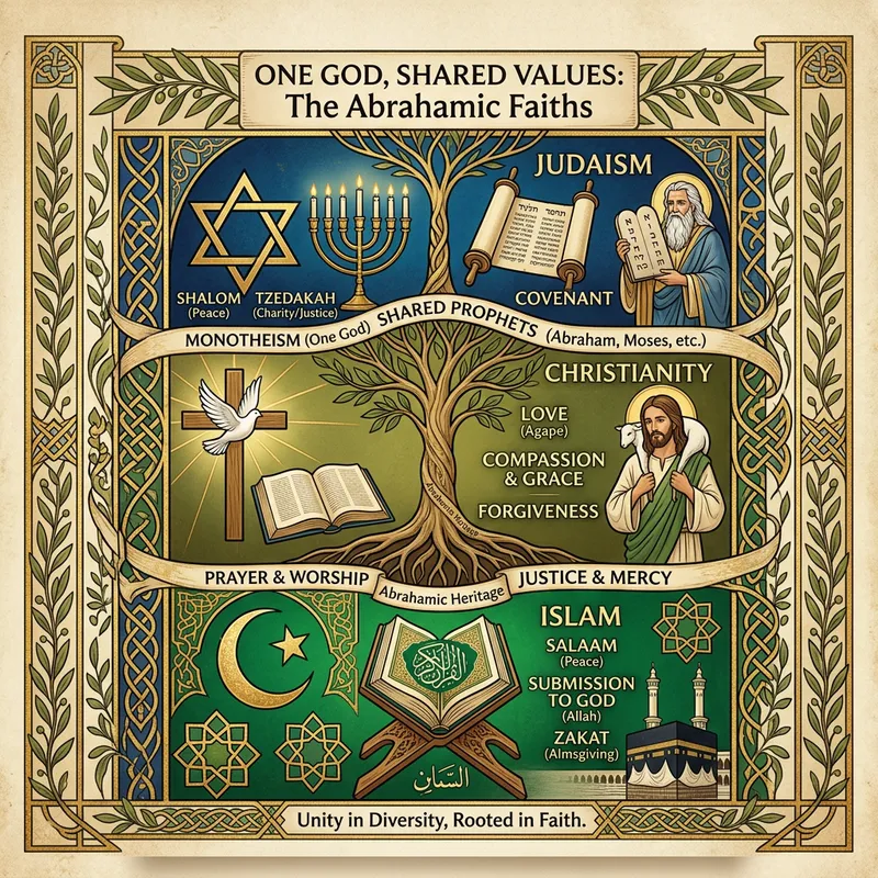 Interconnected Faith: Three Abrahamic Religions Poster