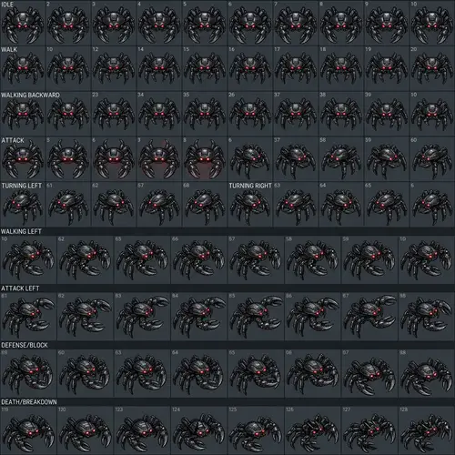 Futuristic Black Crab Robot Sprite Sheet