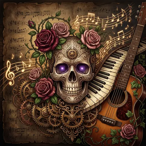 Musical Harmony: Skull, Gears & Roses Artwork