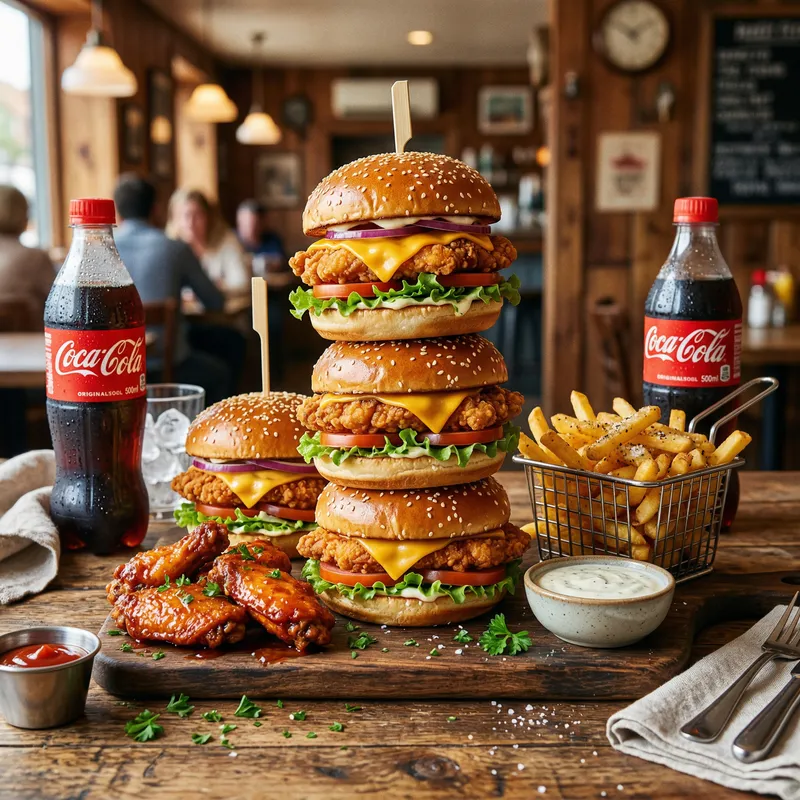 Delicious Chicken Burgers and Wings Still Life