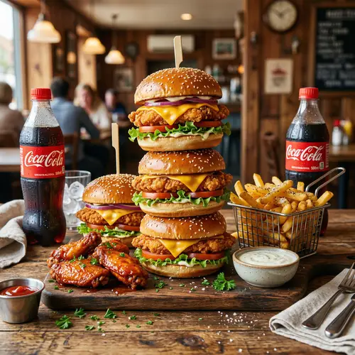 Delicious Chicken Burgers and Wings Still Life