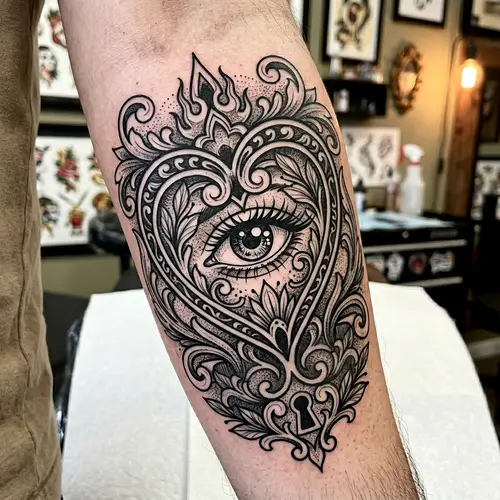Neotraditional Heart and Eye Tattoo Design