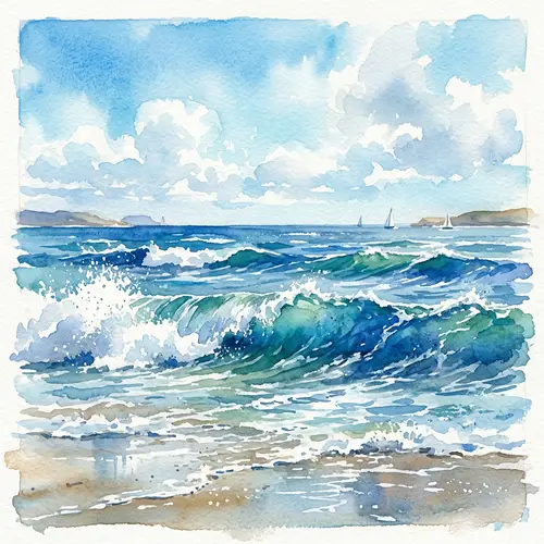 Ocean Waves Watercolor Artwork