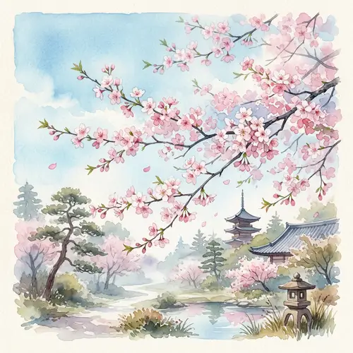 Japanese Cherry Blossom Watercolor Art