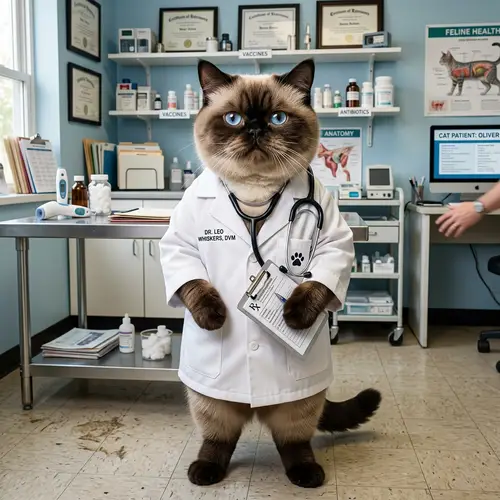 Unique Siamese Persian Cat Doctor | Healthcare Scene