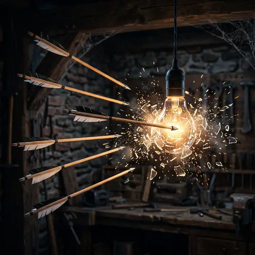6 Arrows Intercepting Glowing Light Bulb