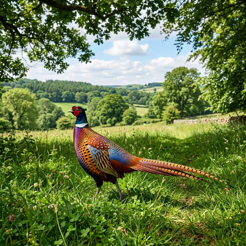 Majestic Fasan with Brilliant Plumage in Verdant Landscape