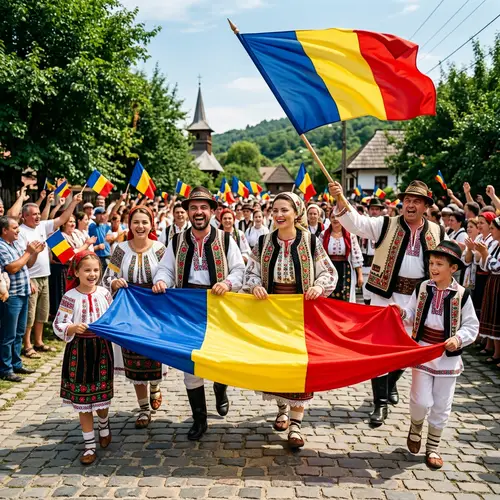 Joyful Romanian Folk Parade with Traditional Costumes