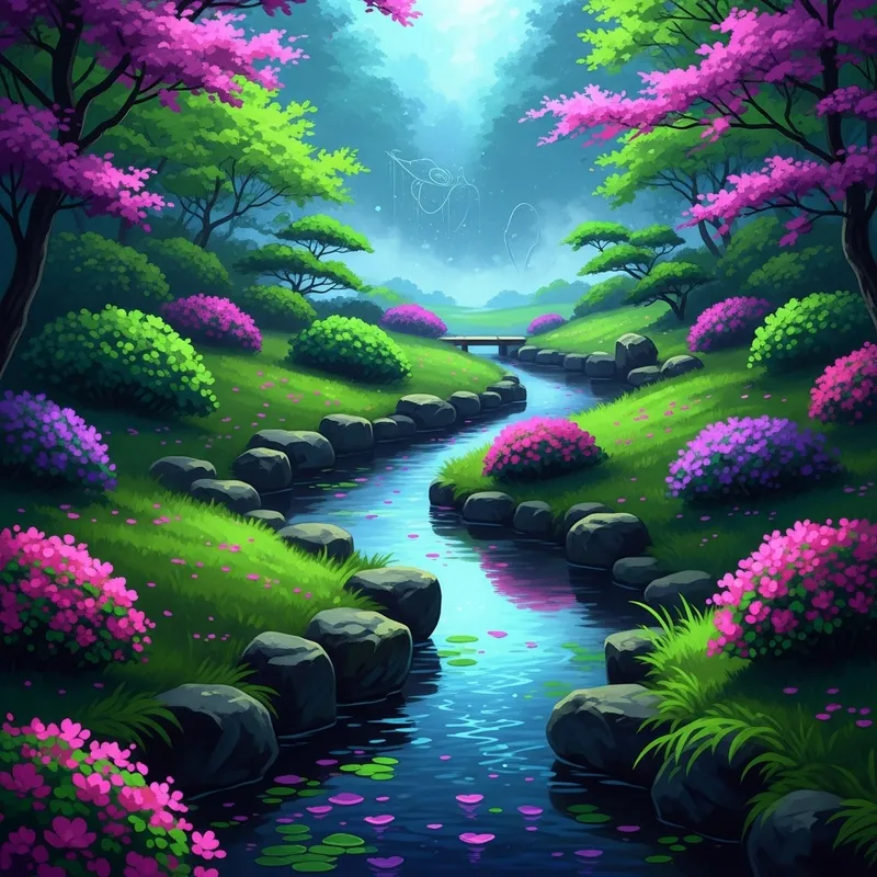 Vibrant Japanese Garden Art Inspired by Avatar