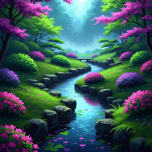 Vibrant Japanese Garden Art Inspired by Avatar