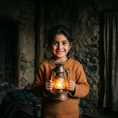 Empowering Hope: A Young Child's Determination with Glowing Lantern