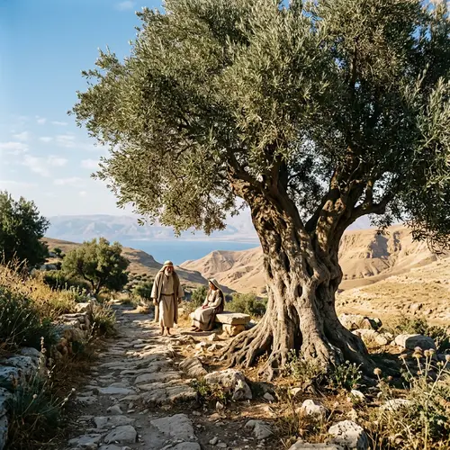 Majestic Ancient Olive Tree in Biblical Era Setting