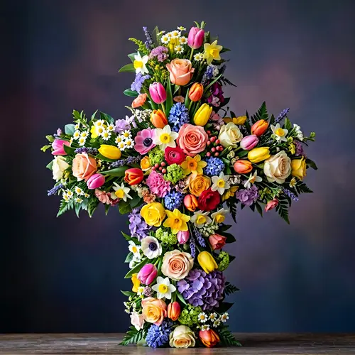 Vibrant Springtime Flower Cross | Artistic Floral Arrangement