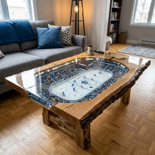 Unique Epoxy Resin Hockey Stadium Coffee Table