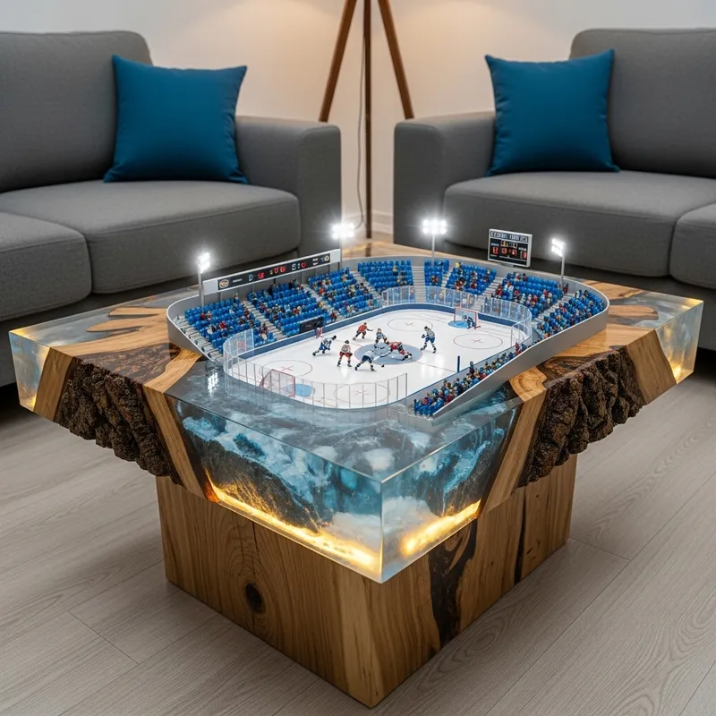 Unique Epoxy Resin Hockey Stadium Coffee Table