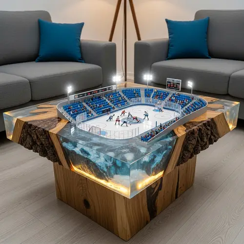 Unique Epoxy Resin Hockey Stadium Coffee Table