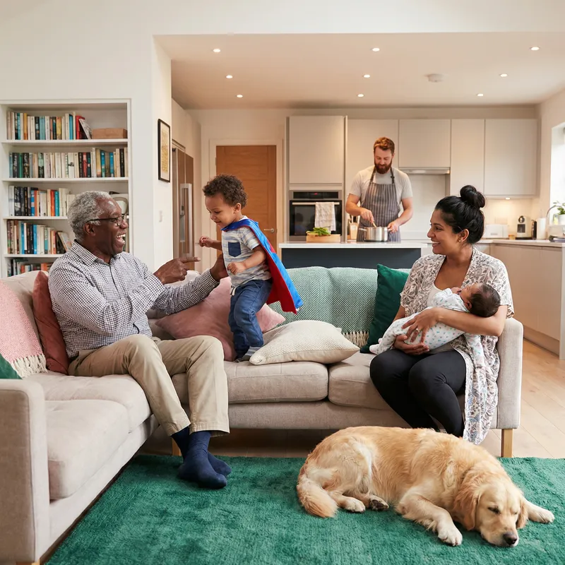 Happy Multi-Generational Family in Cozy Setting