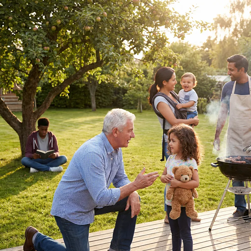 Diverse Family Gathering in Spacious Backyard Diverse Family Gathering in Spacious Backyard