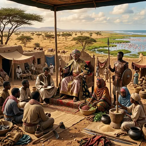 Historical Somali Sultan & Workers: Medieval Scene in Somalia