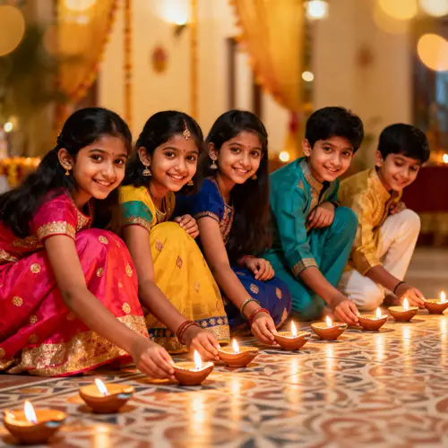 Kids Lighting Diwali Lamps - A Joyous Celebration