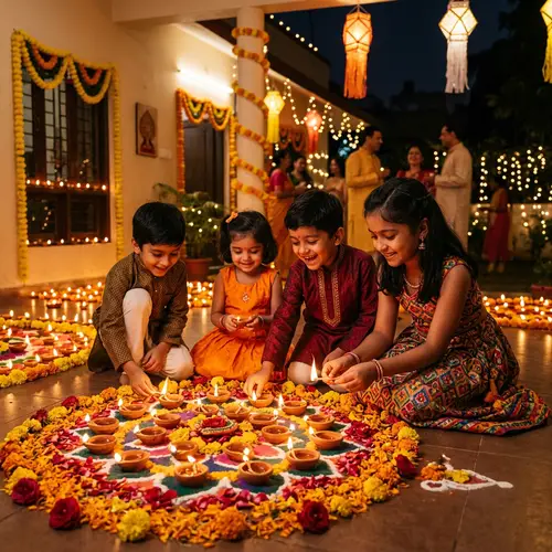 Kids Lighting Diwali Lamps - A Joyous Celebration
