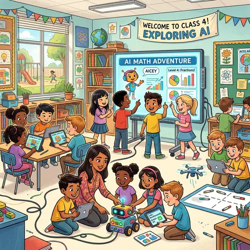 AI in Primary Education: Diverse Classroom Engaged in Learning