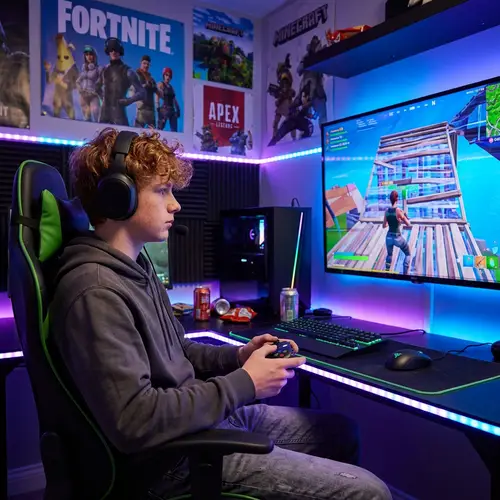 Young Person Gaming: Ginger Playing Fortnite