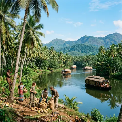Idyllic Kerala Landscape with Lush Green Trees and River