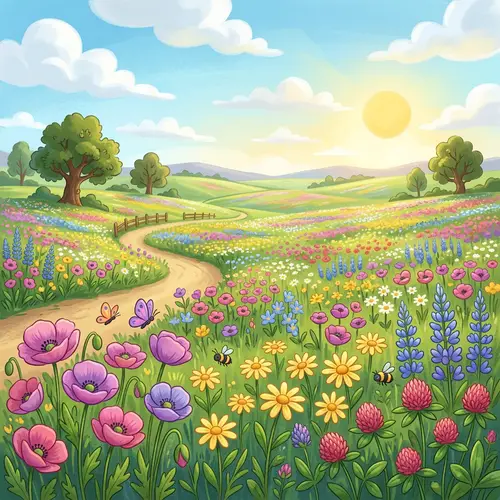 Likelike Cartoon Field of Flowers