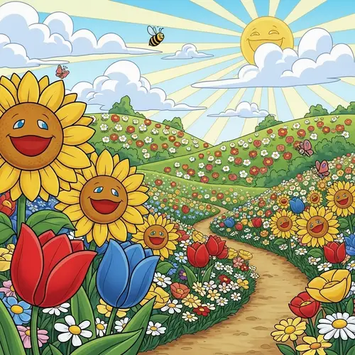 Likelike Cartoon Field of Flowers