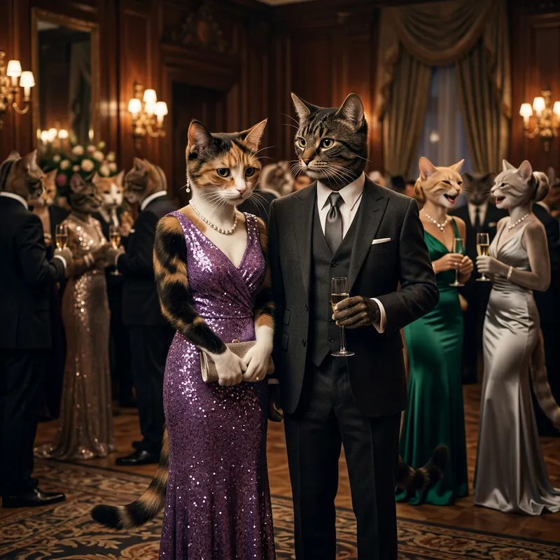 Luxury Cat Couple Party Scene