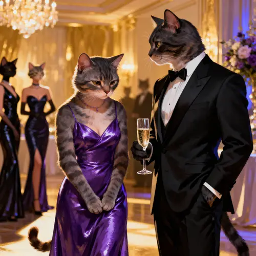 Luxury Cat Couple Party Scene