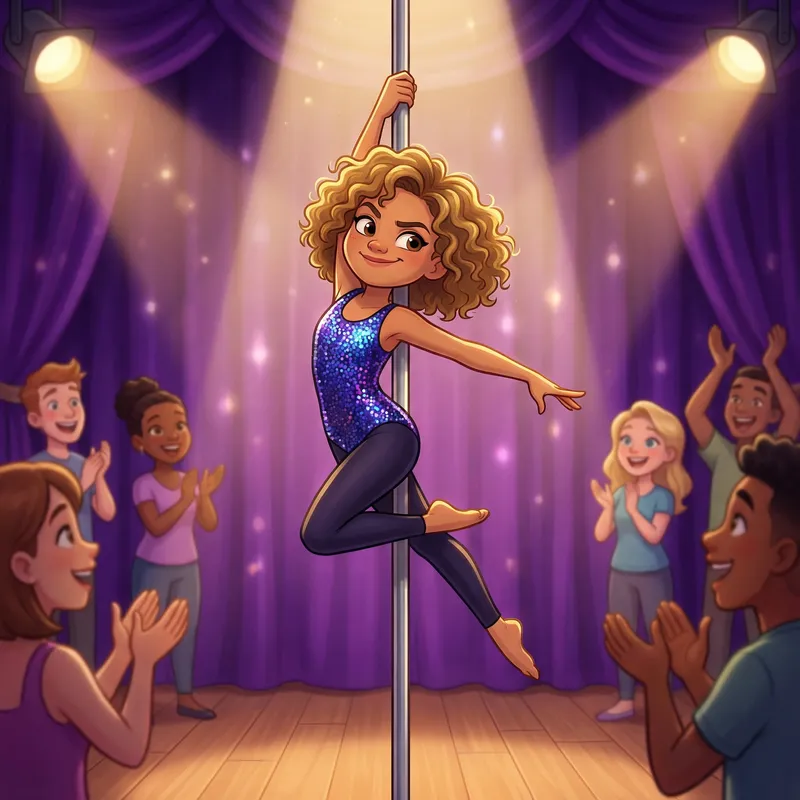 Joyful Pole Dance Girl - Cartoon Fitness Art