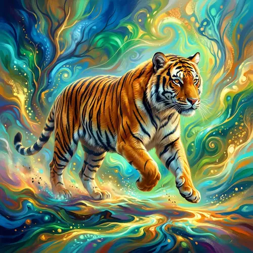 Majestic Tiger in Vibrant Abstract Landscape