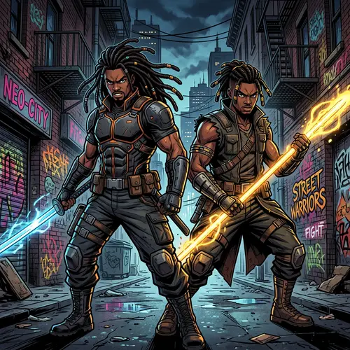 Black Male Anime Characters with Dreadlocks Preparing for Battle
